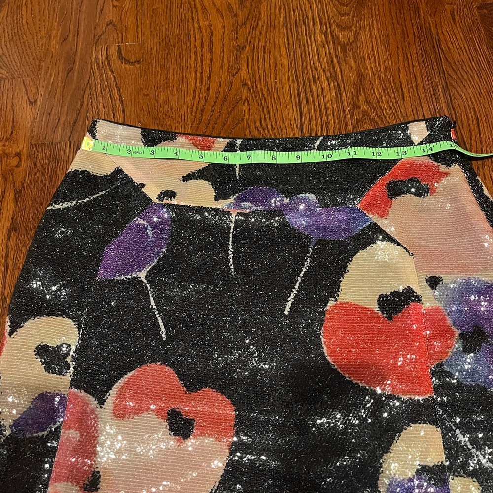 Diane Von Furstenberg Kawa Poppy  Black Floral Sequin Mini Skirt - Picture 4 of 6